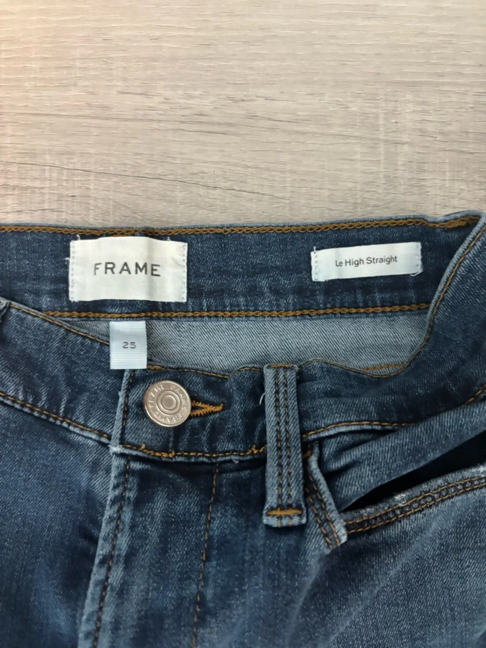 FRAME Le High Straight Jeans Womens 25 Blue Raw Hem Crop High Rise Premium Denim